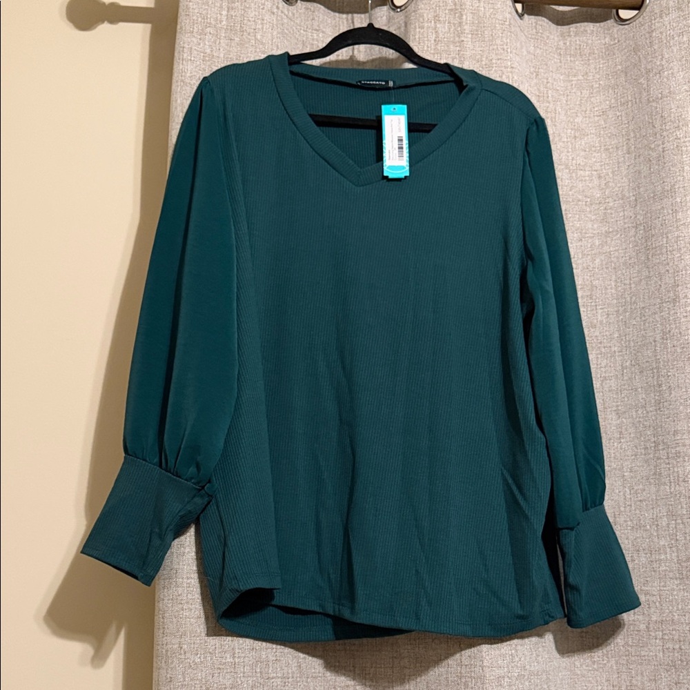 NWT Staccato Deep Teal V-Neck Blouse 2X